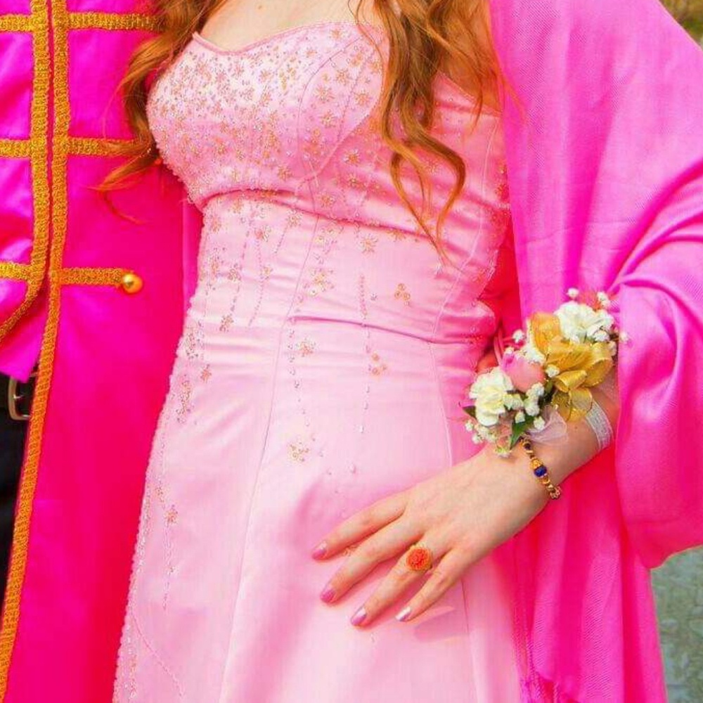 Light pink gown with gold beading